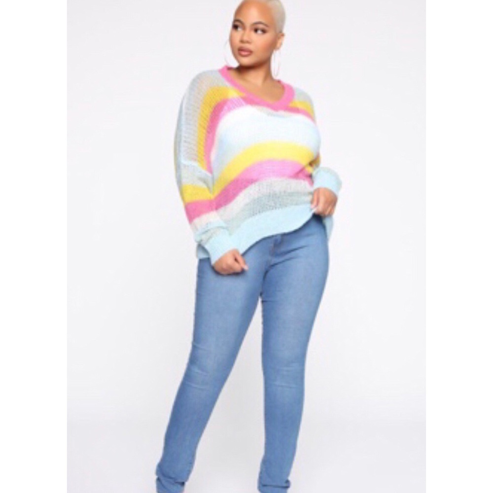 NWT Fashion Nova Bright Colorful Striped Lightweight Sweater 1X XL Plus Size